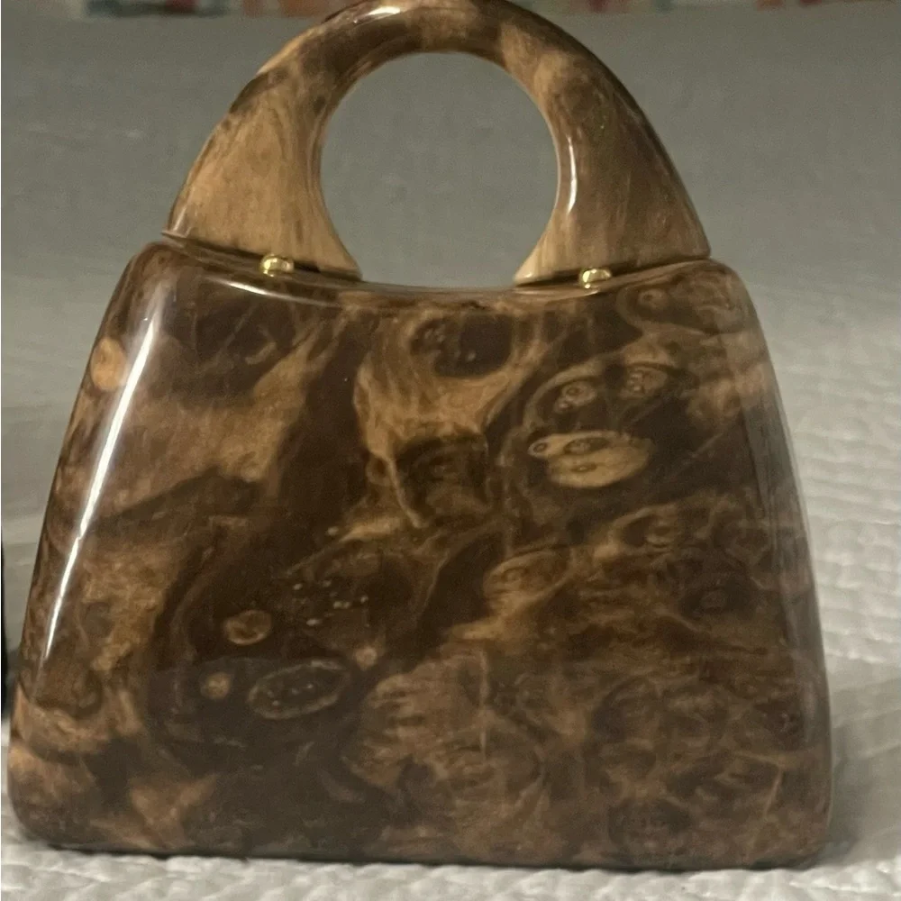 Vintage 1980s Marbleized Hard Plastic Purse with Long Chain Strap - Picture 1 of 3